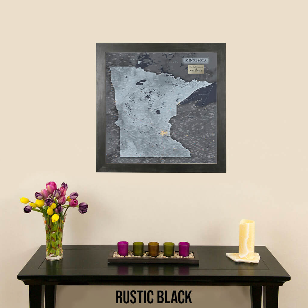 Push Pin Travel Maps Minnesota Slate Map with Pins in Rustic Black Frame