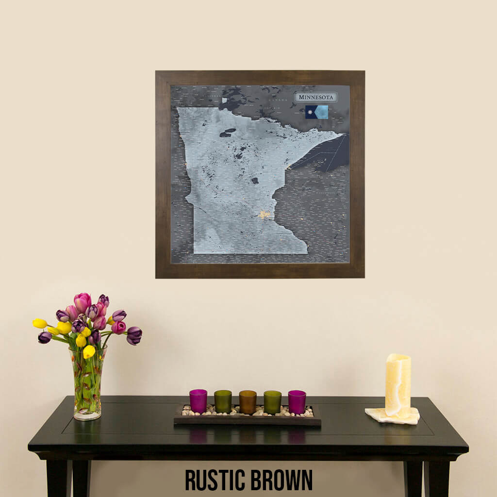 Push Pin Travel Maps Minnesota Slate Map with Pins in Rustic Brown Frame