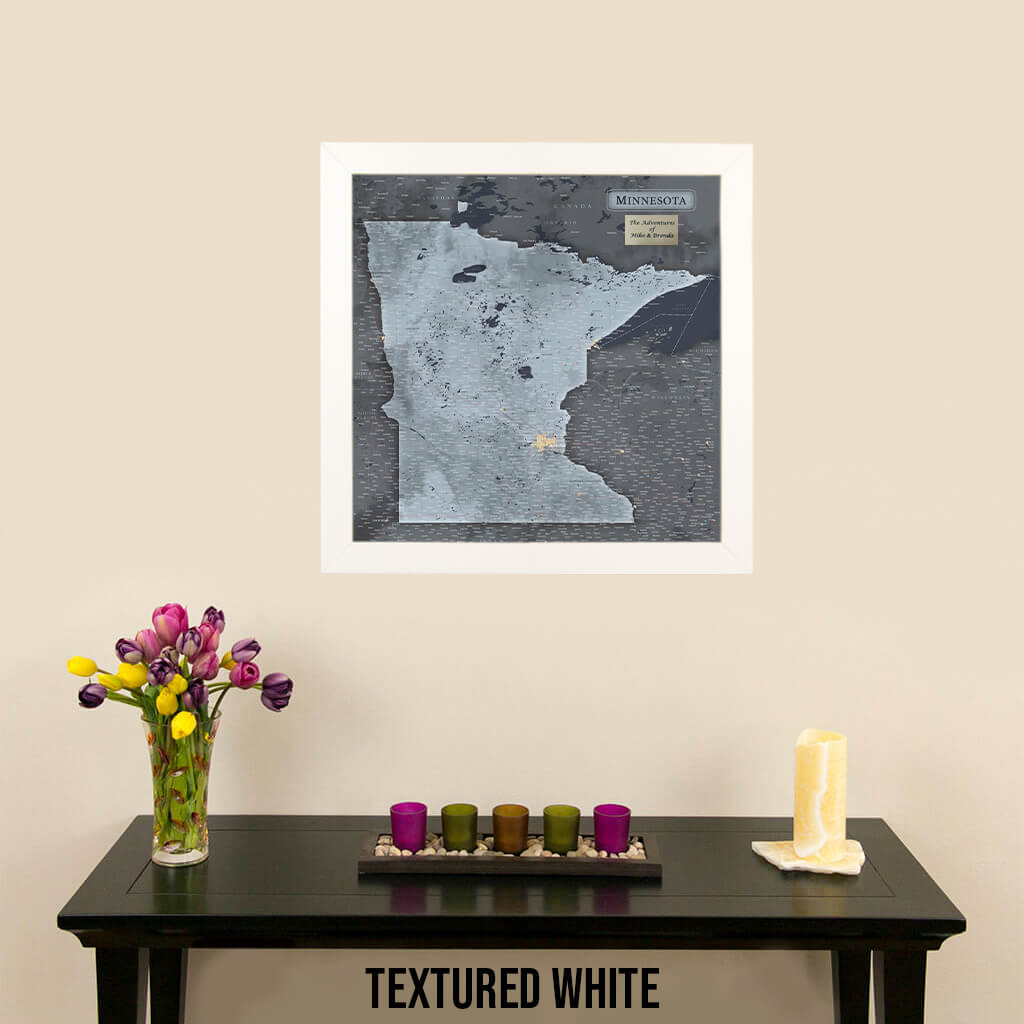 Push Pin Travel Maps Minnesota Slate Map with Pins in Textured White Frame