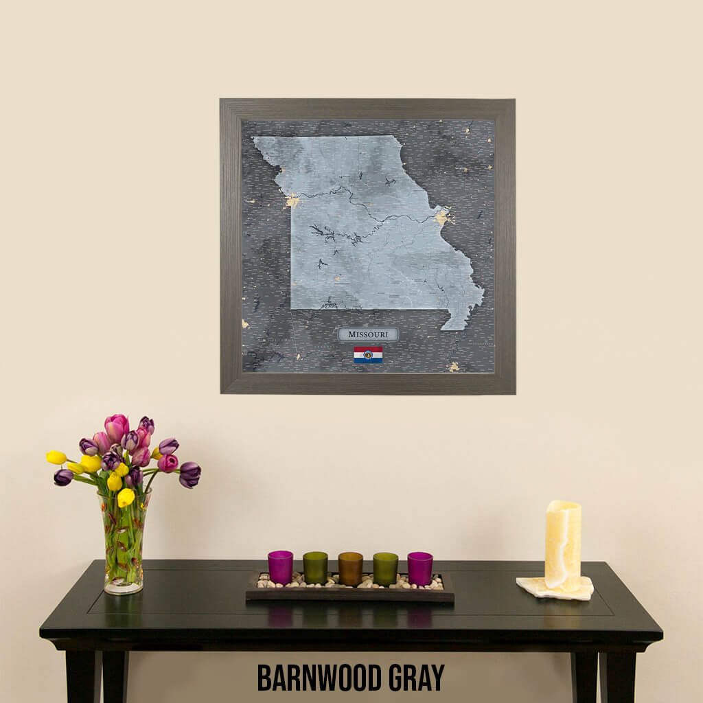 Push Pin Travel Maps - Slate Missouri State Map with Push Pins in Barnwood Gray Frame