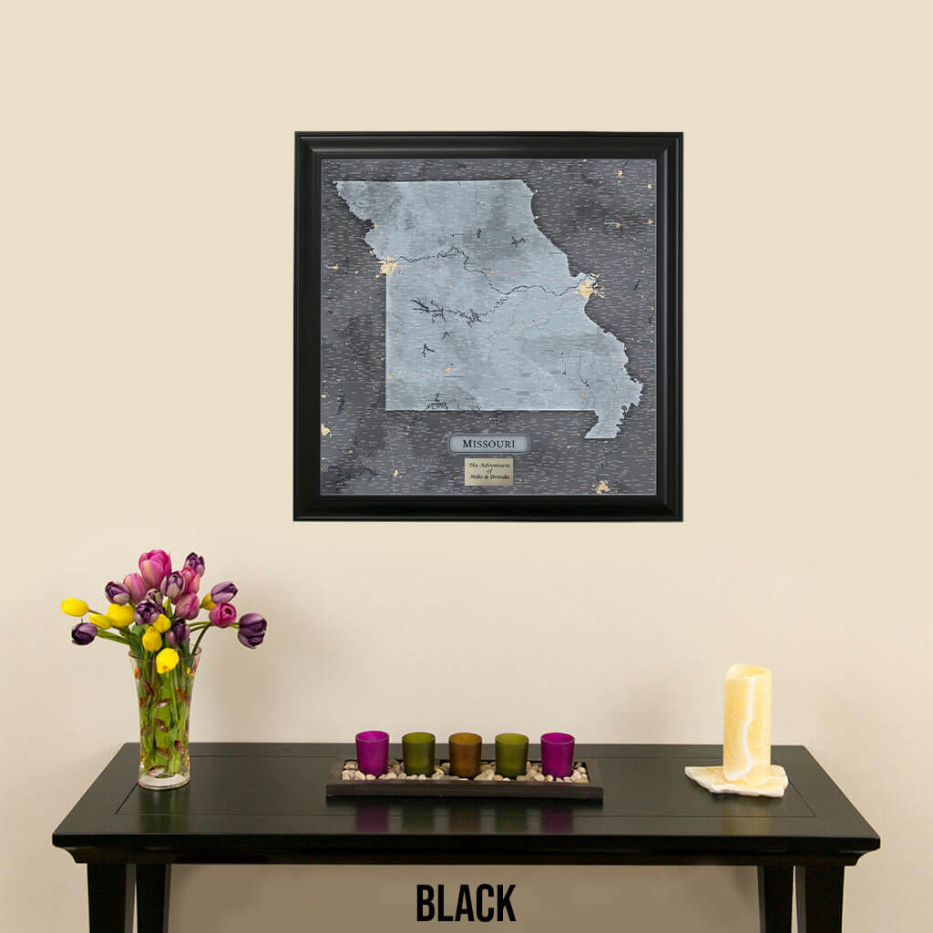 Push Pin Travel Maps - Slate Missouri State Map with Push Pins in Black Frame