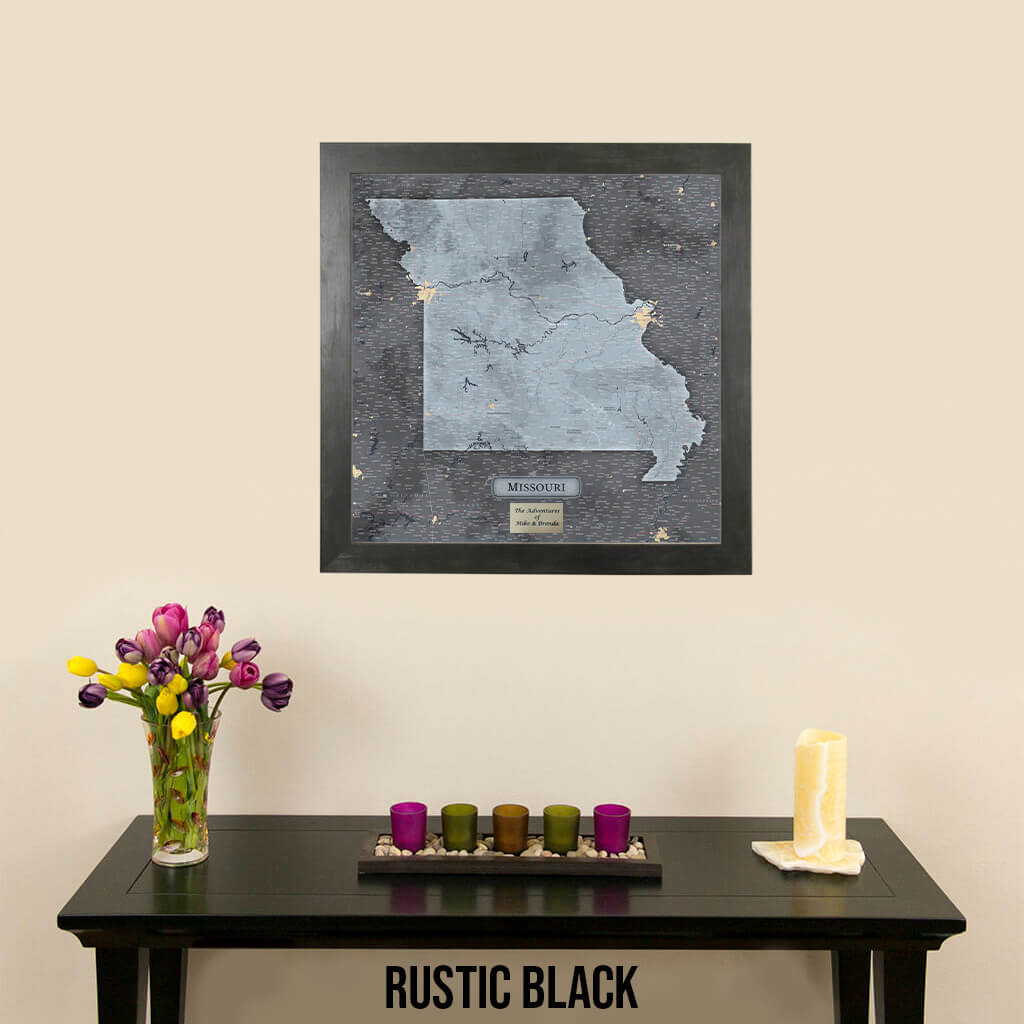 Push Pin Travel Maps - Slate Missouri State Map with Push Pins in Rustic Black Frame
