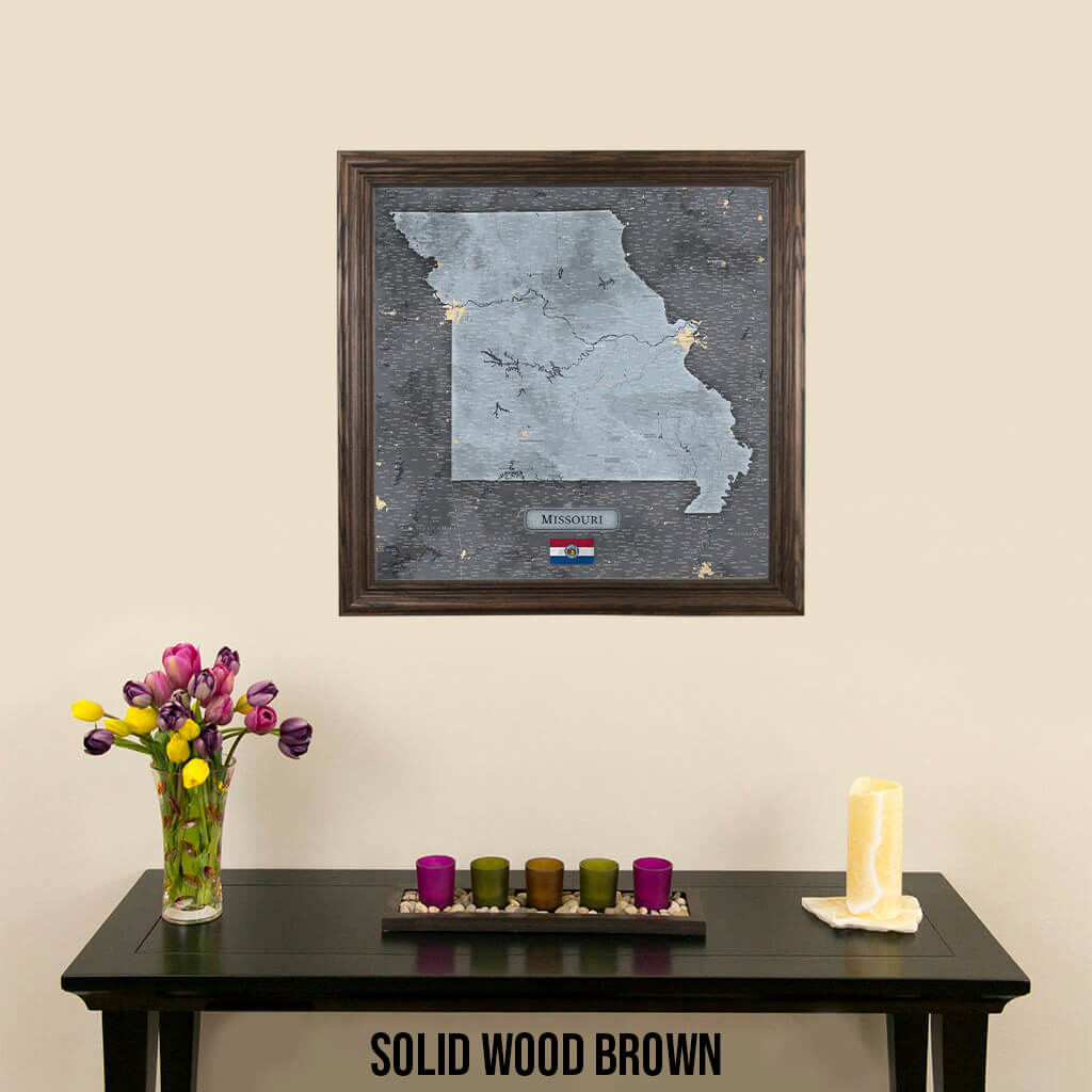 Push Pin Travel Maps - Slate Missouri State Map with Push Pins in Solid Wood Brown Frame