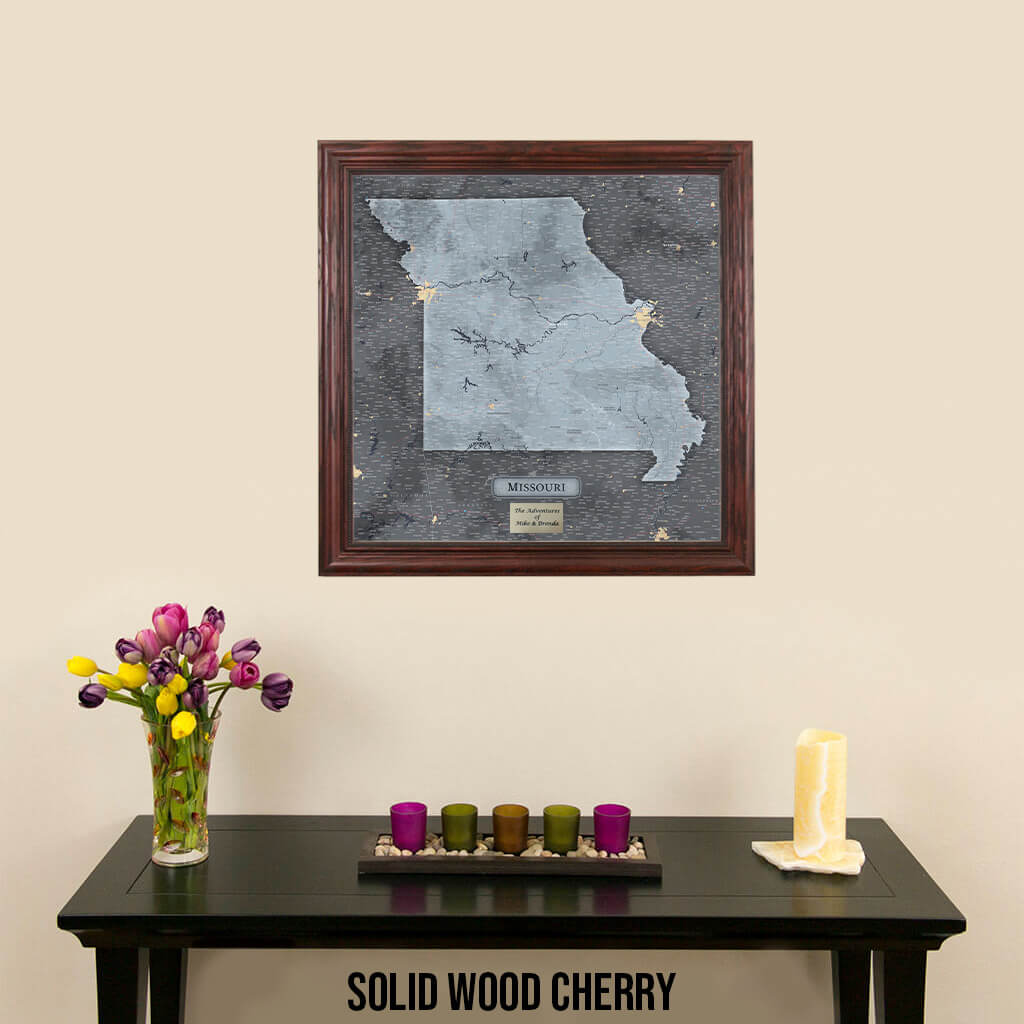 Push Pin Travel Maps - Slate Missouri State Map with Push Pins in Solid Wood Cherry Frame