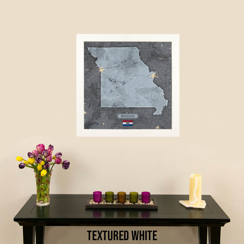 Push Pin Travel Maps - Slate Missouri State Map with Push Pins in Textured White Frame