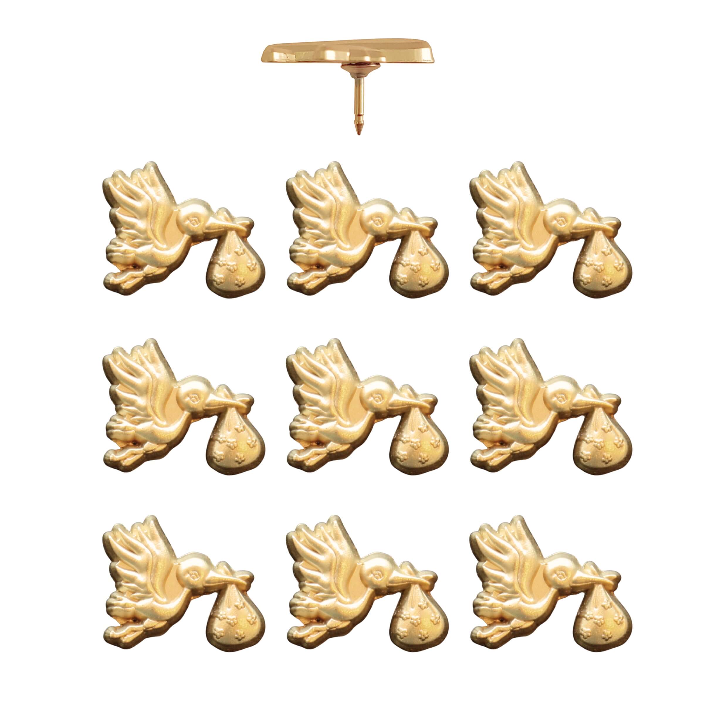 Stork Push Pins Gold Pack of 10