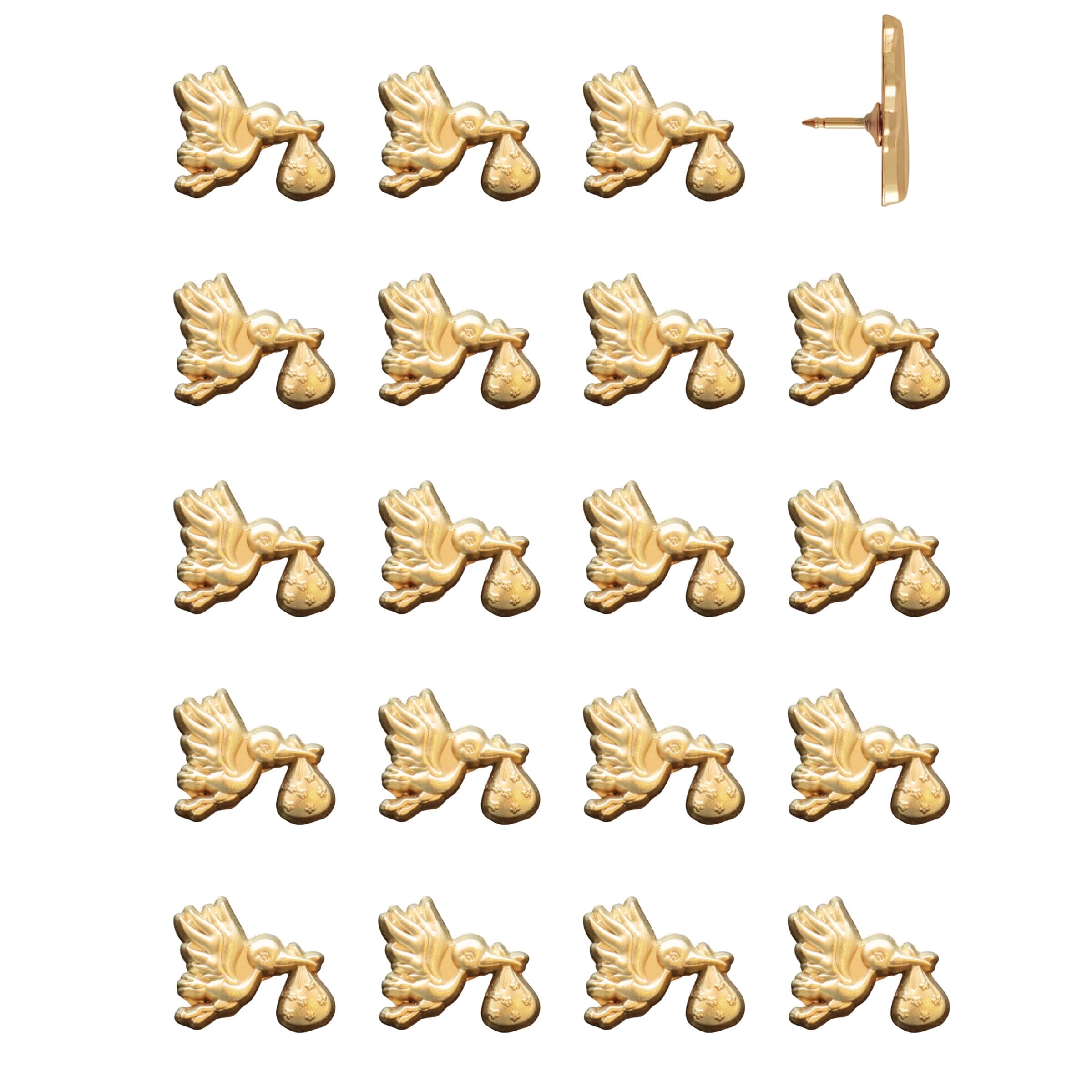 Stork Push Pins Gold Pack of 20