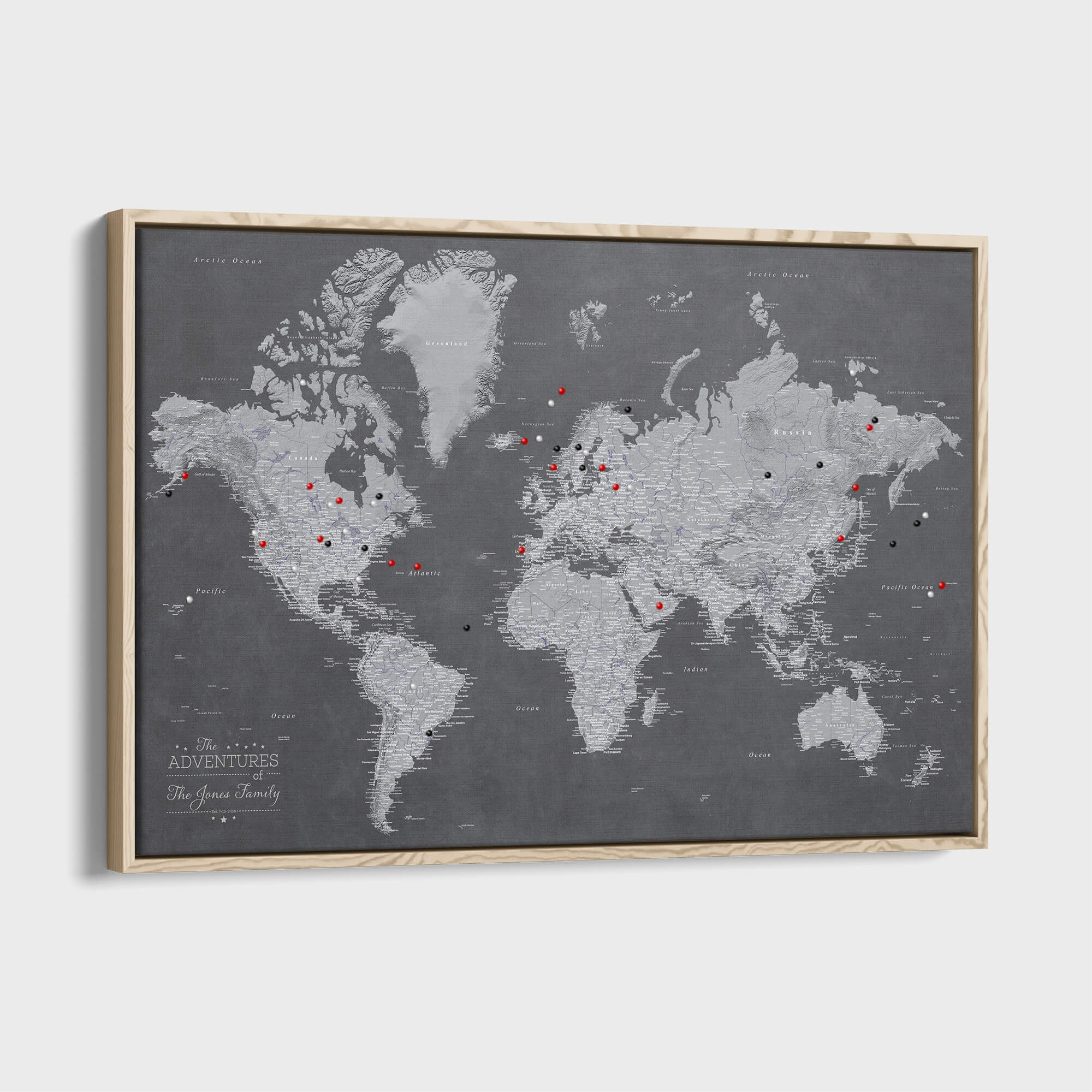 Canvas - Stormy Dreams World Travel Map with pins