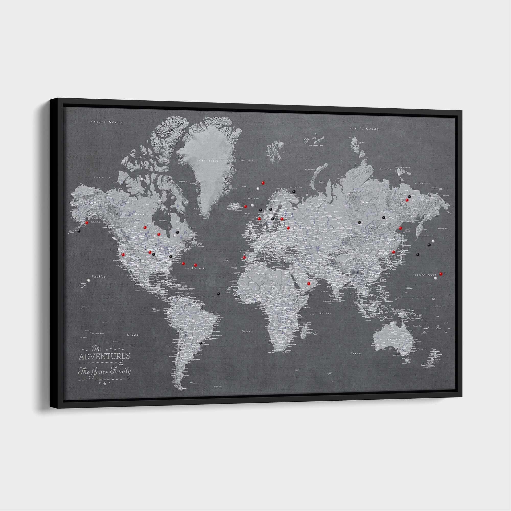 Canvas - Stormy Dreams World Travel Map with pins