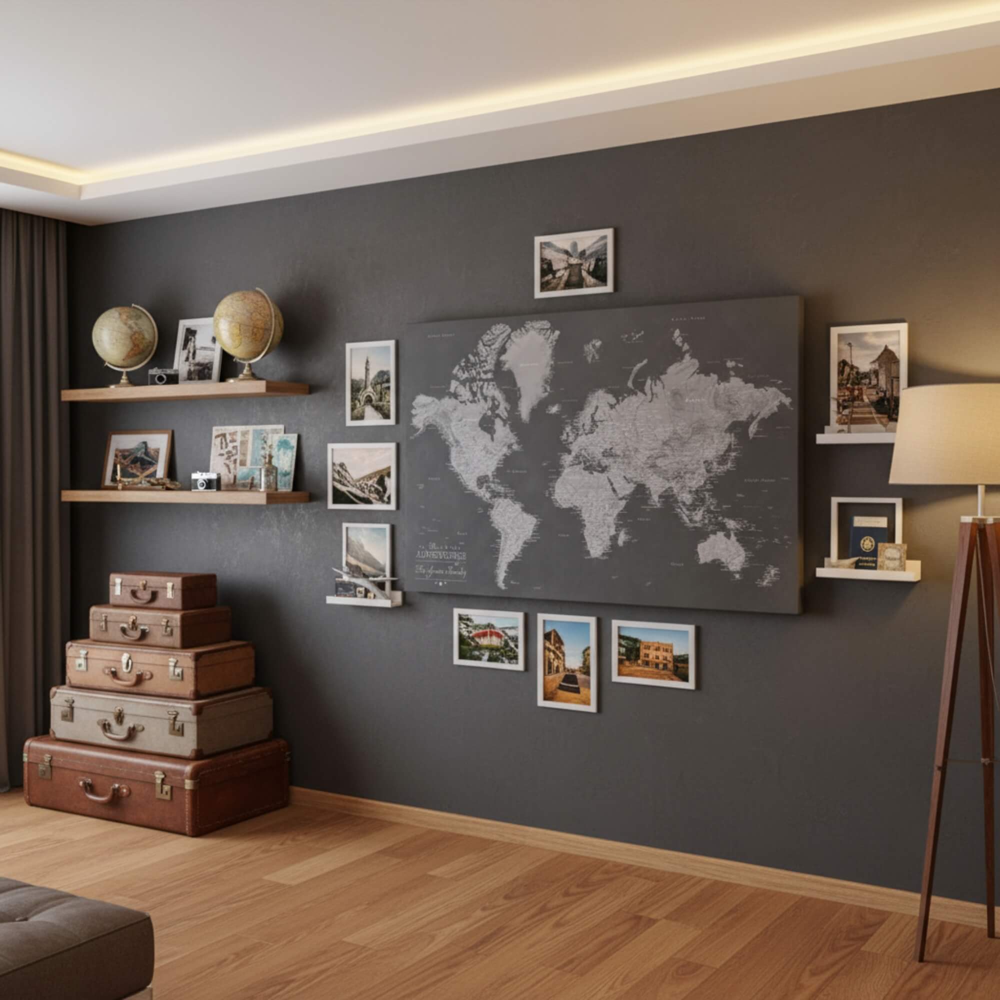 Gallery Wrapped - Stormy Dreams World Travel Map with pins