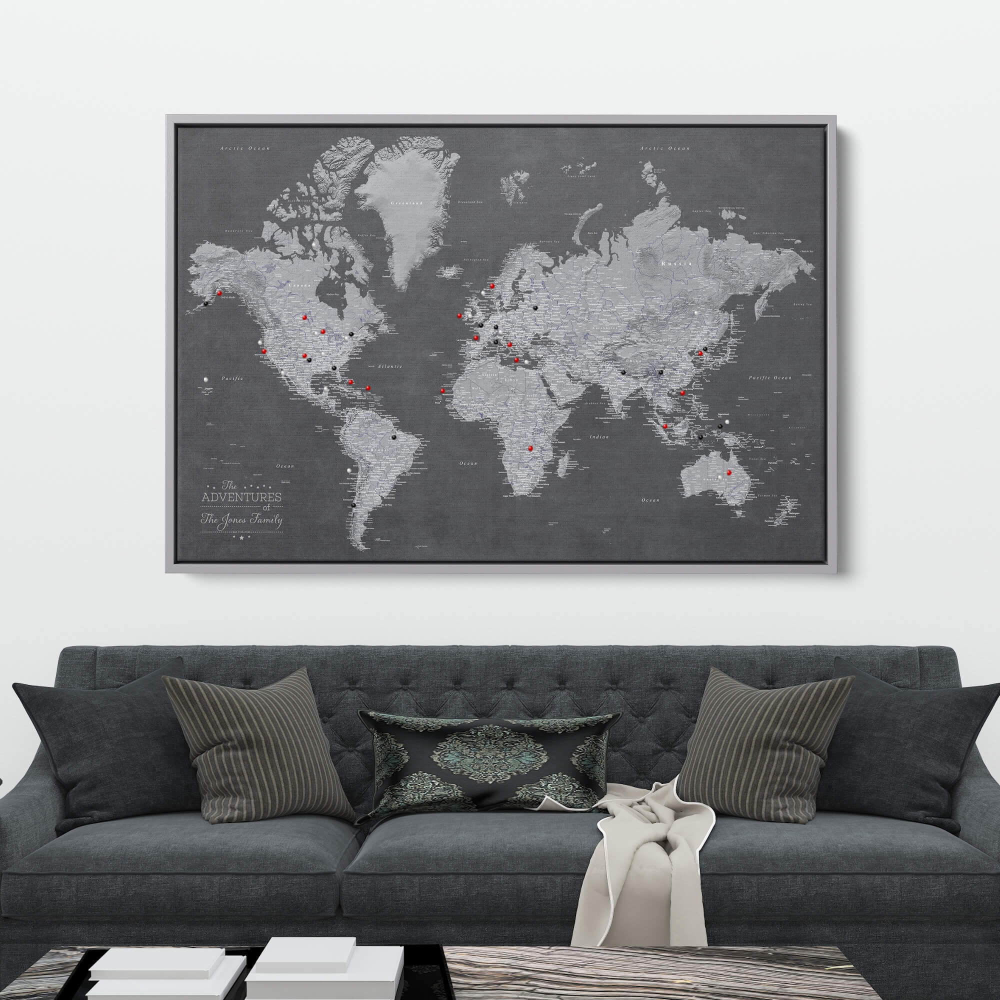 Canvas - Stormy Dreams World Travel Map with pins