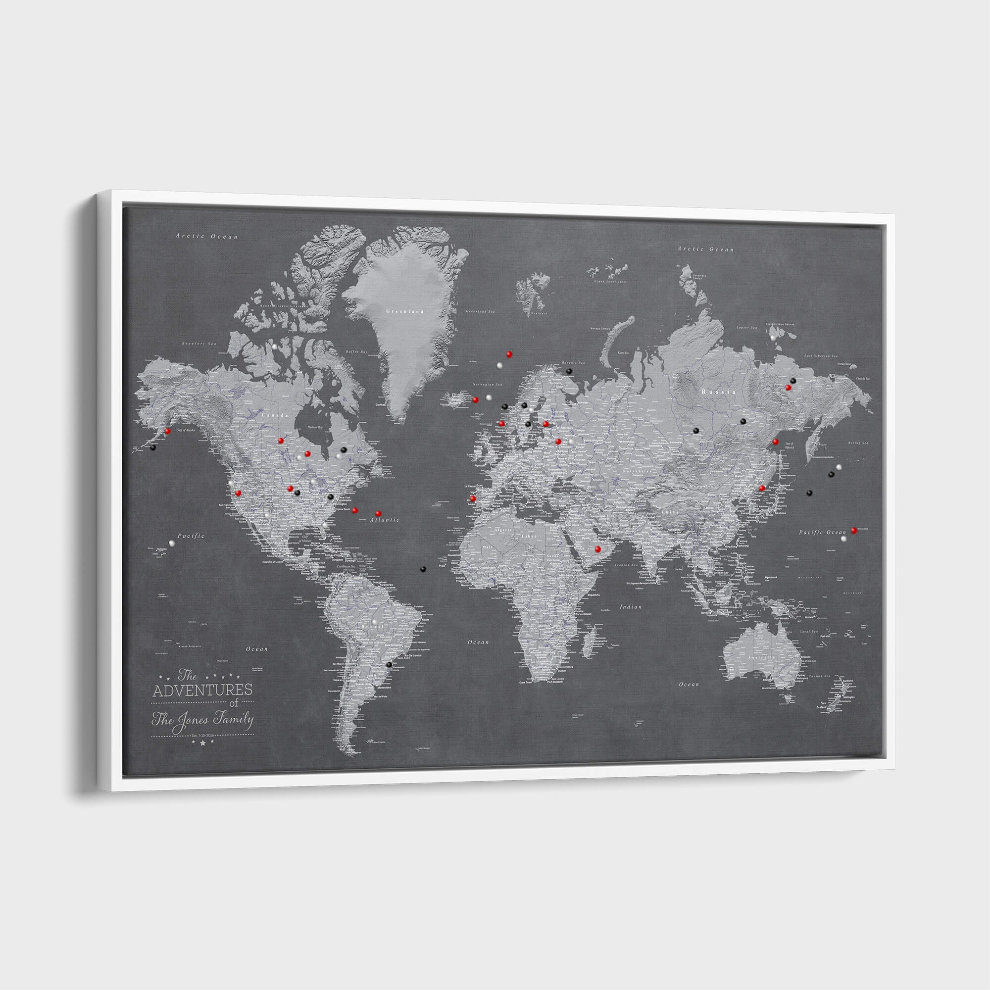 Canvas - Stormy Dreams World Travel Map with pins