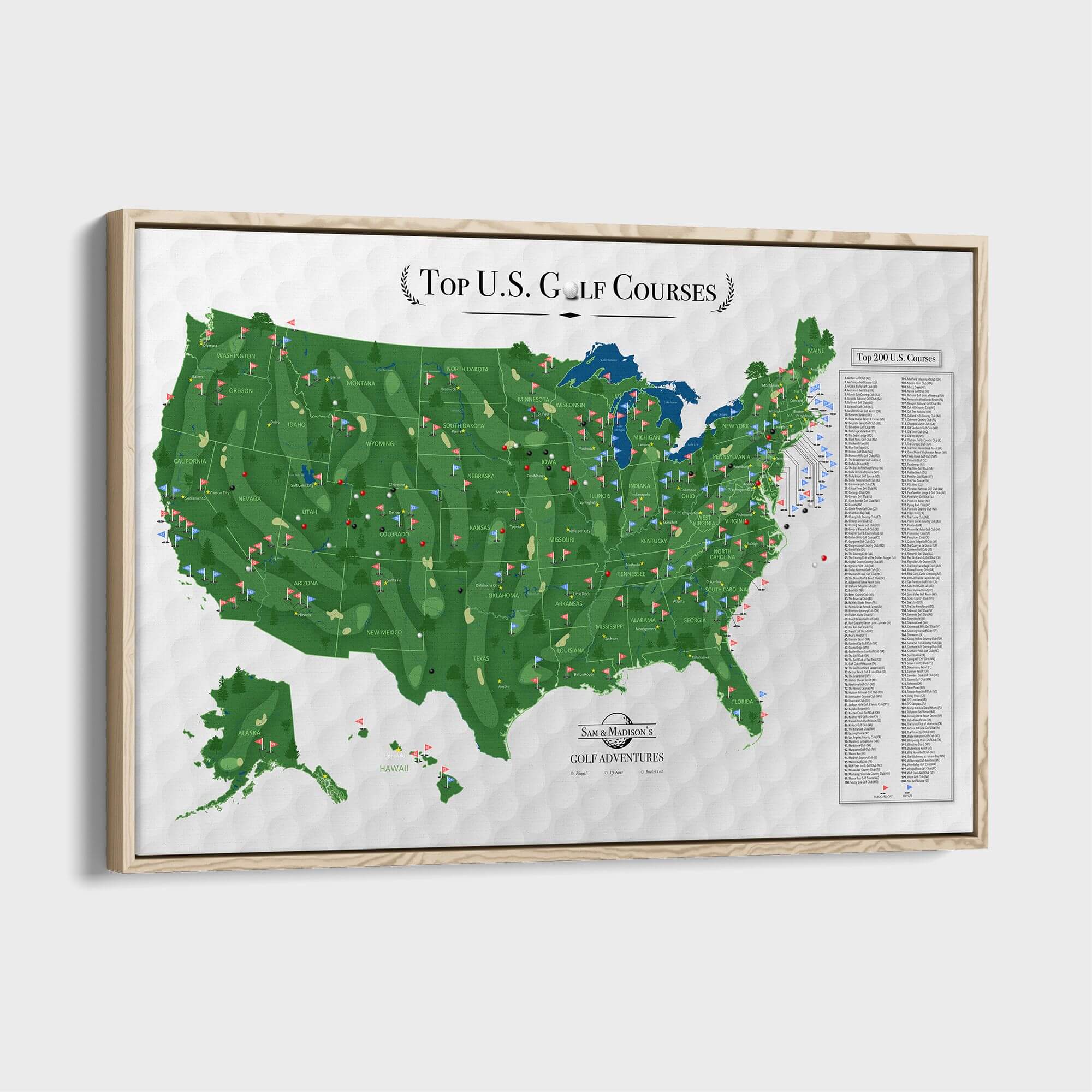 Canvas - Top US Golf Courses Travel Map with Pins
