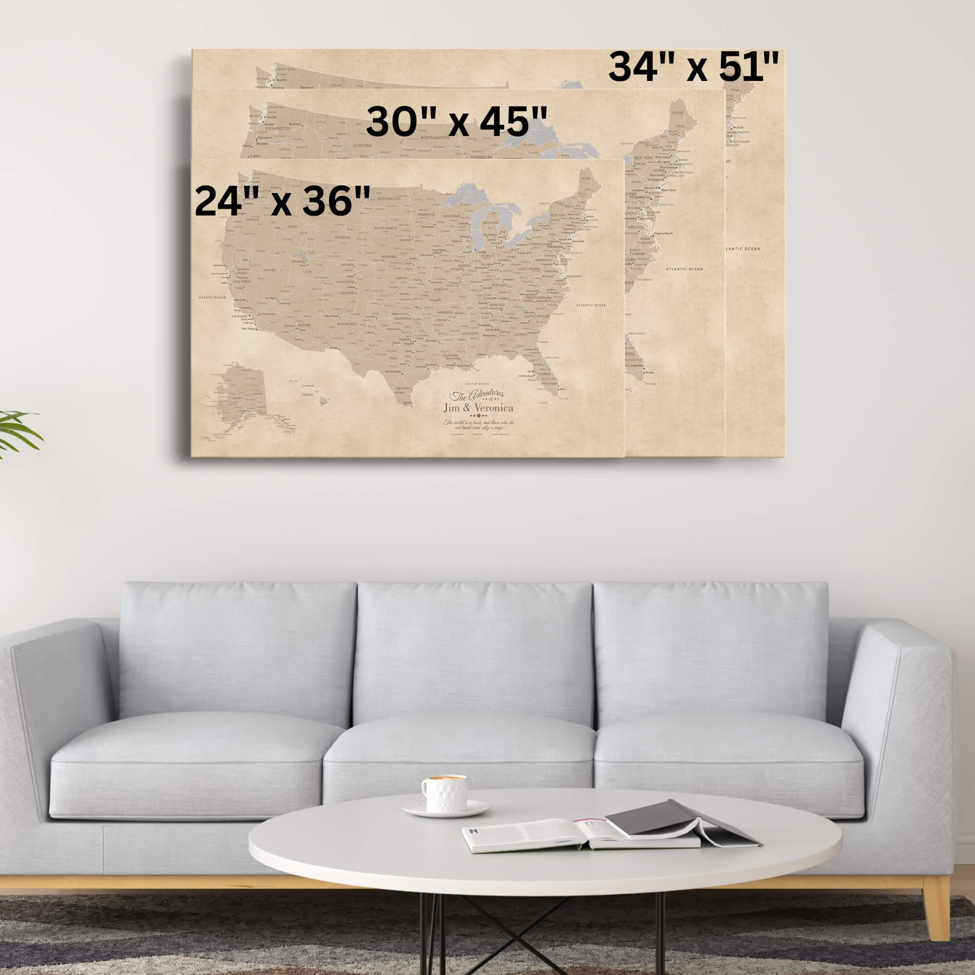 Gallery Wrapped - Vintage USA Push Pin Travel Map with pins