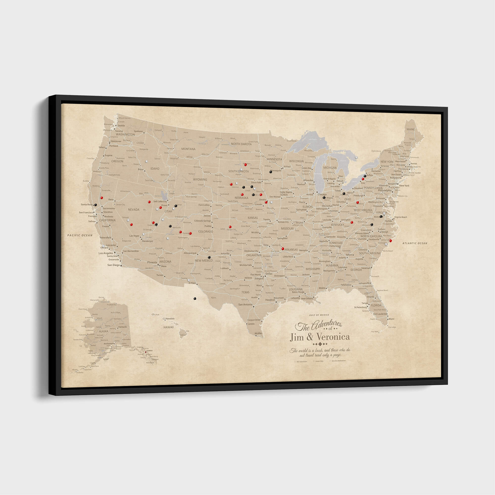Canvas - Vintage USA Push Pin Travel Map with pins