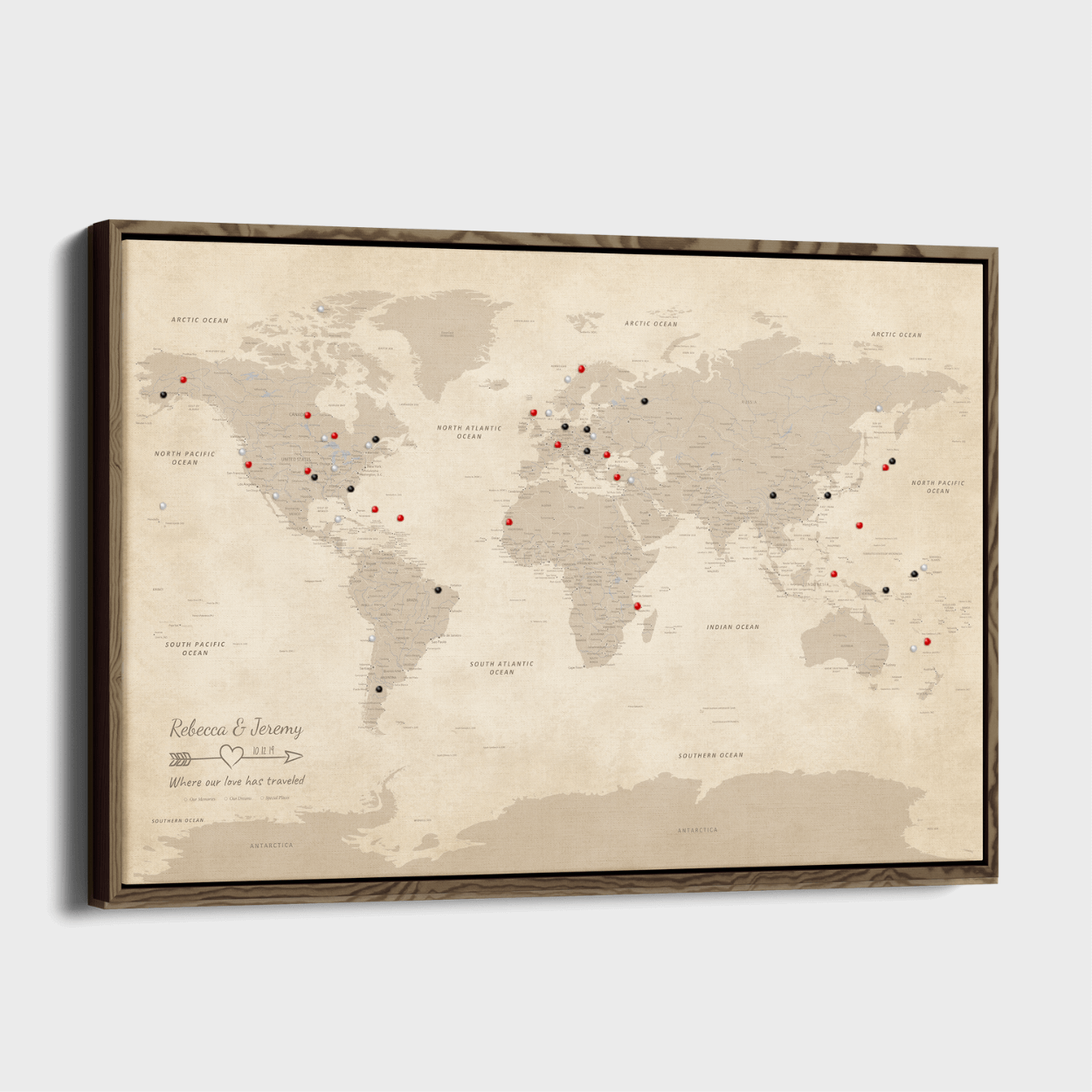 Canvas - Vintage World Push Pin Travel Map with pins