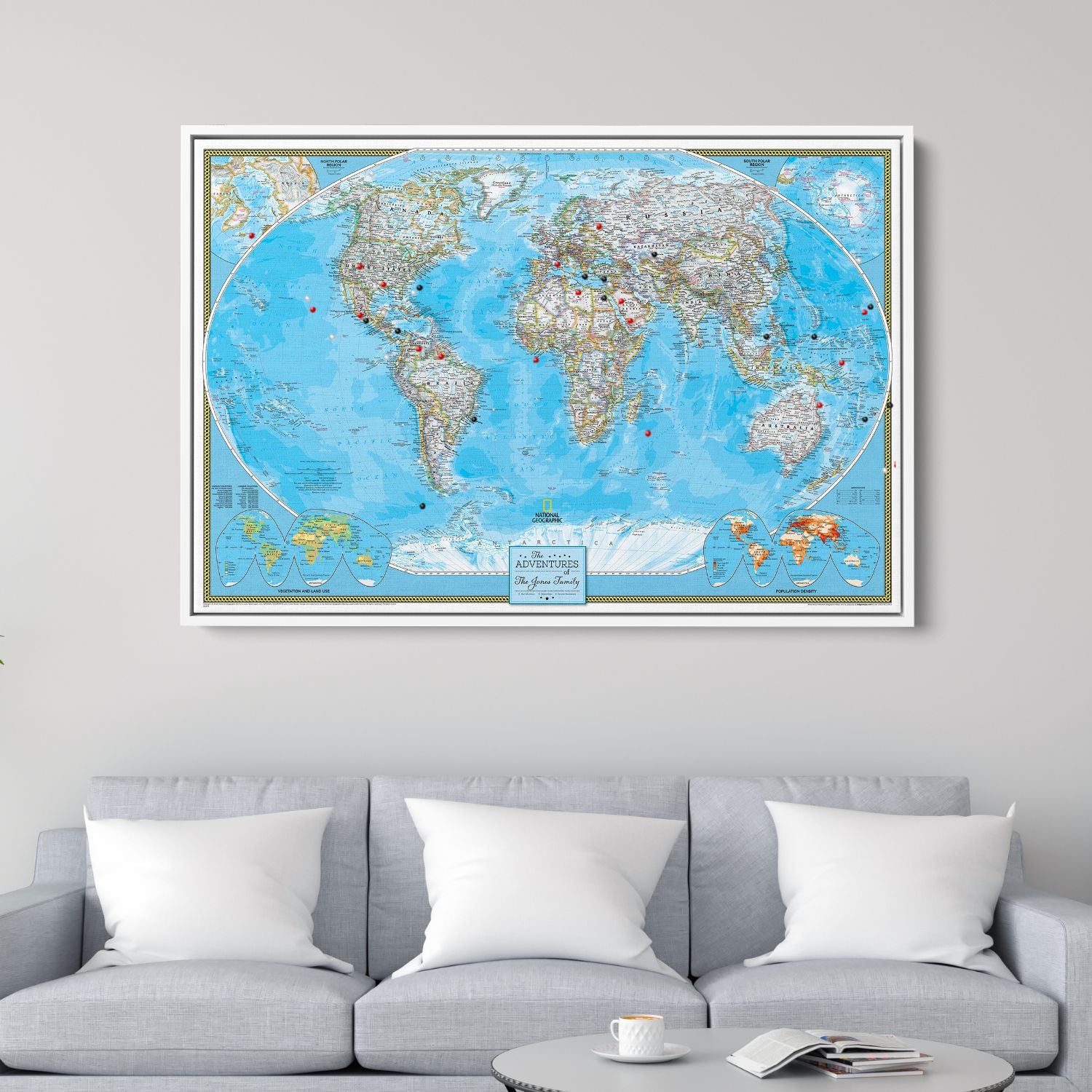 Canvas - Classic World Travel Map with Pins