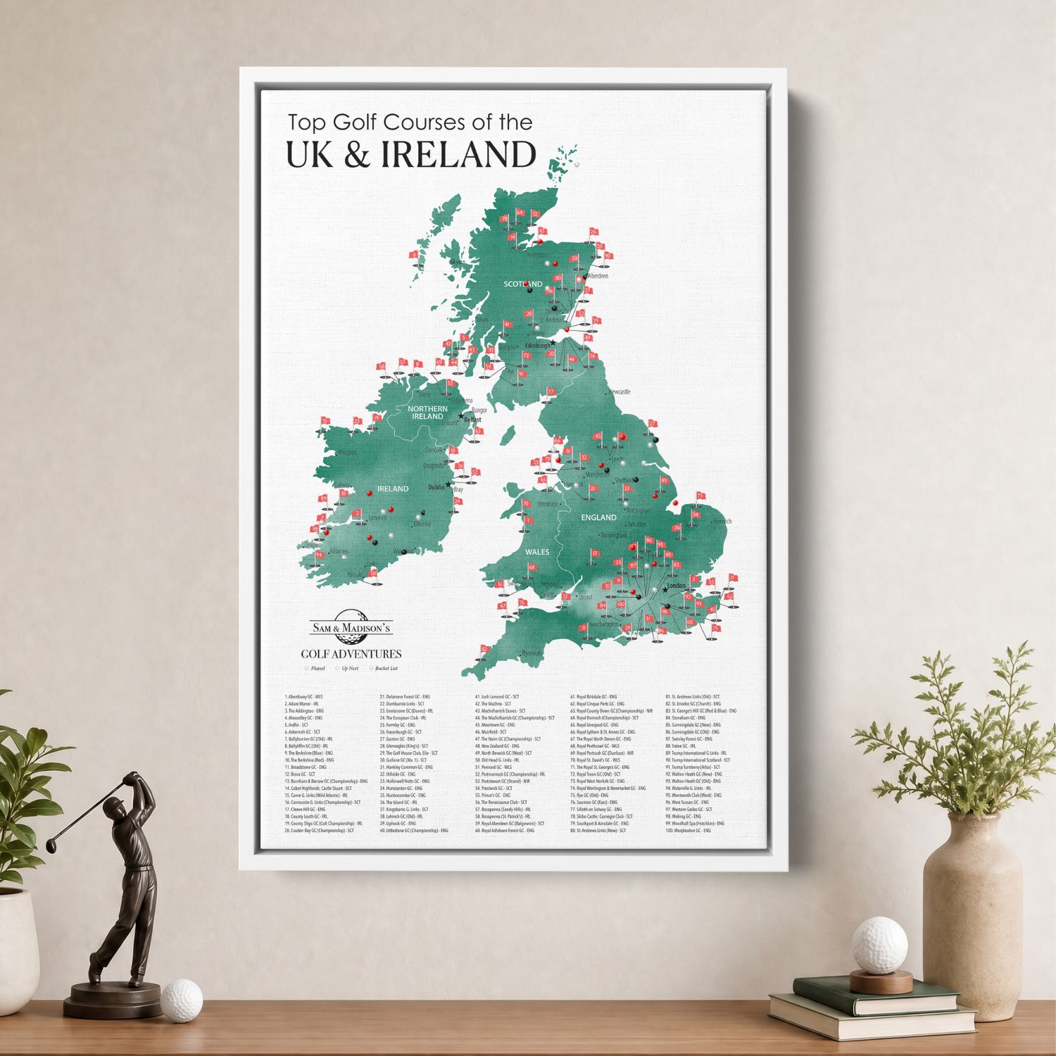 Canvas - The UK & Ireland Golf Courses Travel Map with Pins