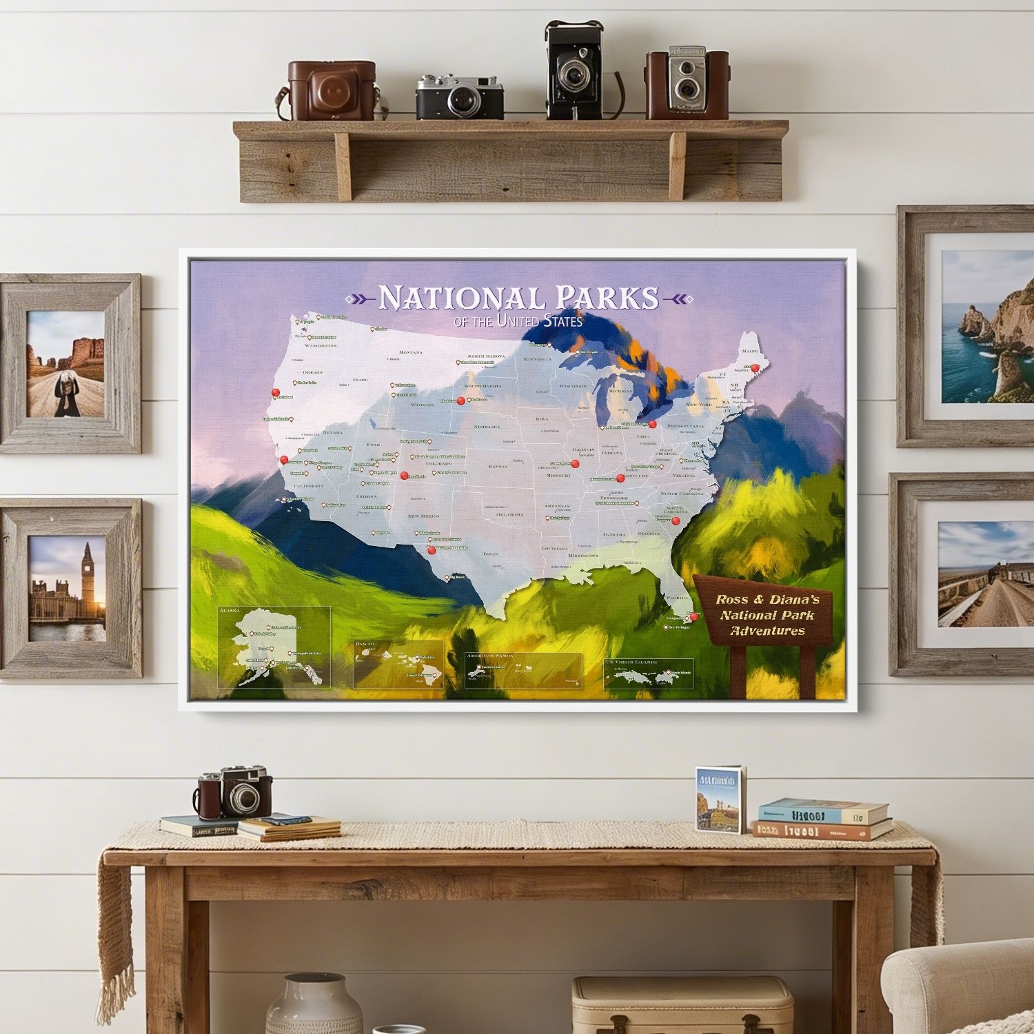 Canvas - National Parks Watercolor Travel Map with Pins