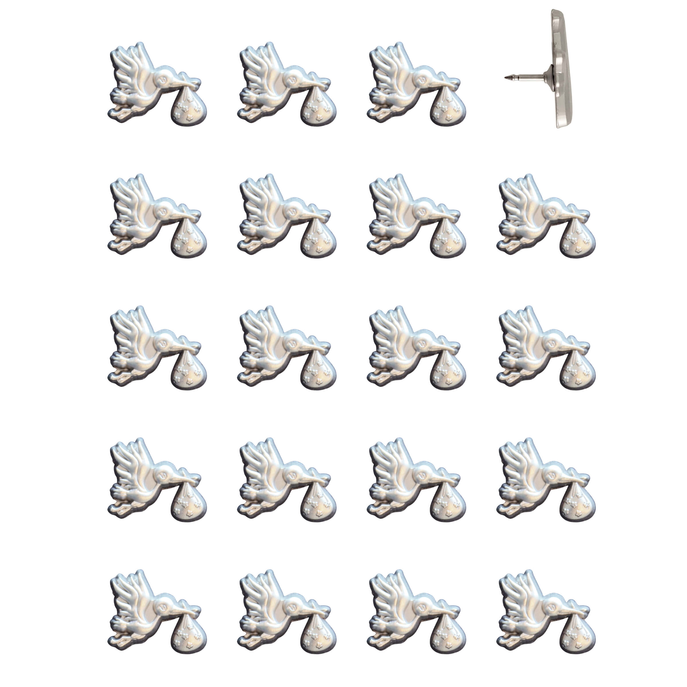 Stork Push Pins Silver Pack of 20