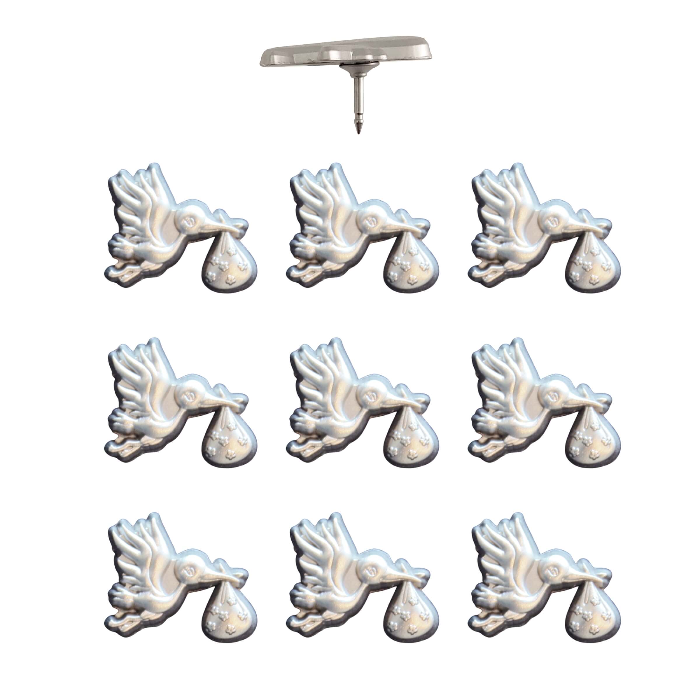 Stork Push Pins Silver Pack of 10
