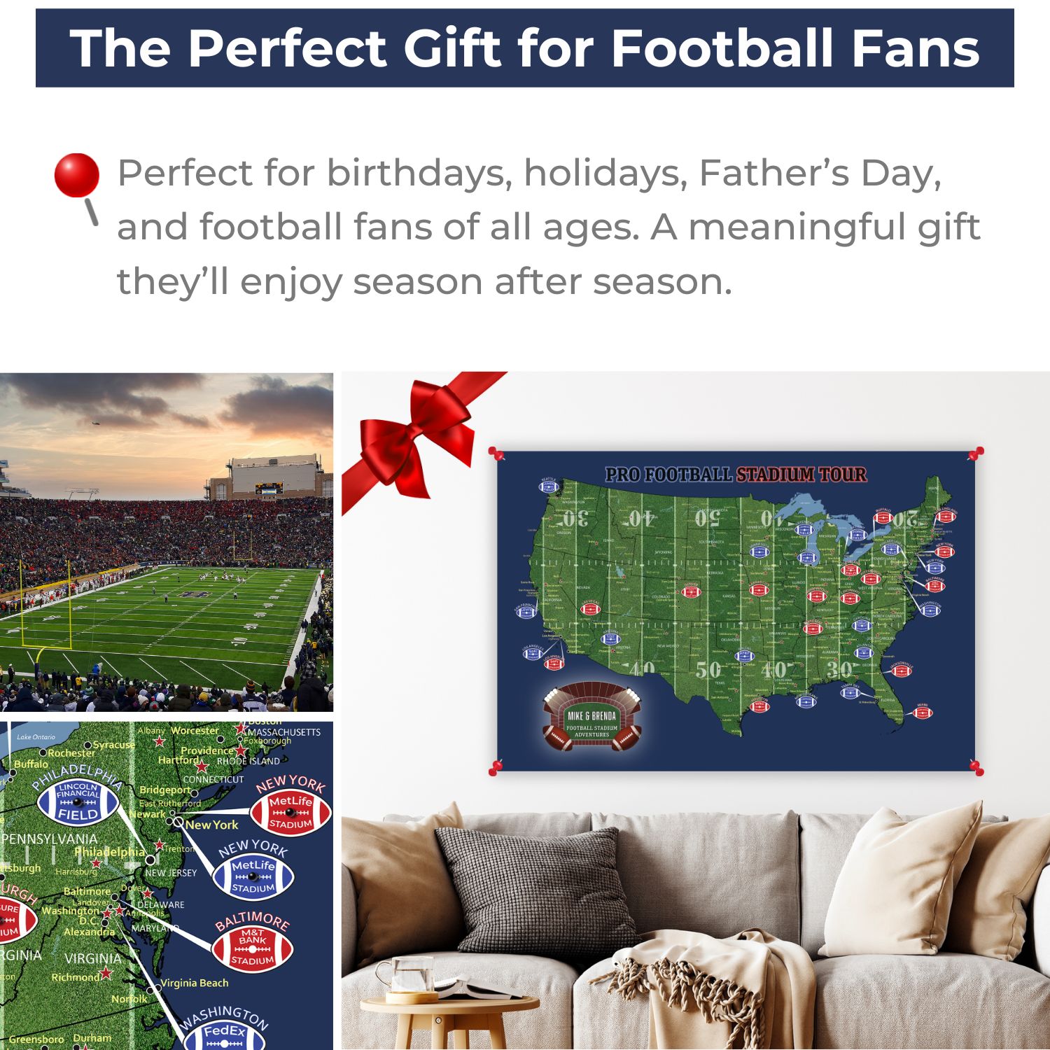 Football Stadium Push Map Canvas Poster - Multiple Sizes