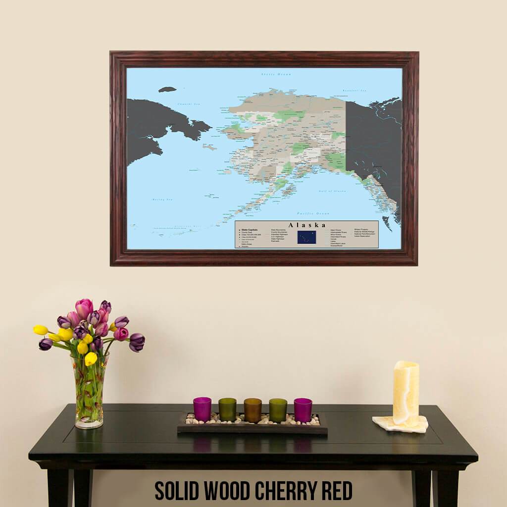 Earth Toned Alaska State Map Solid Wood Cherry Frame