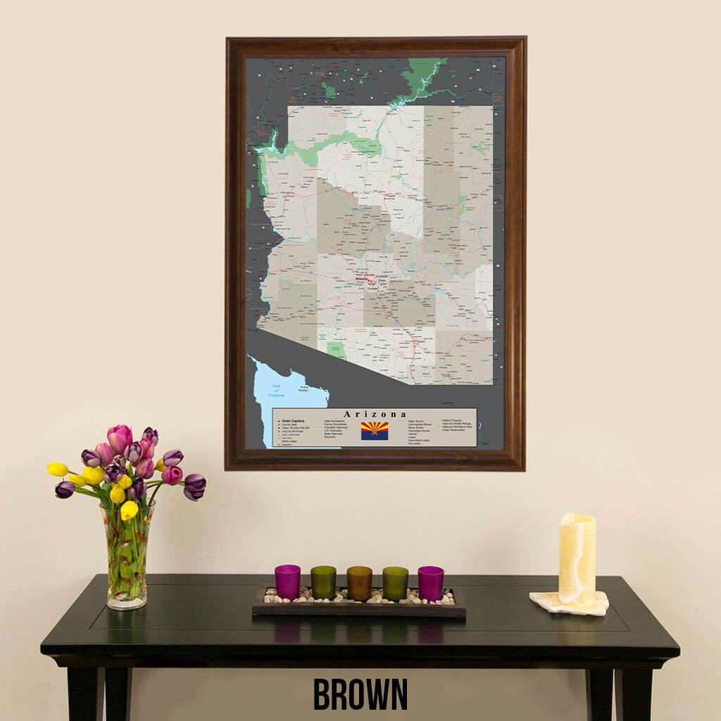 Earth Toned Arizona State Map Brown Frame