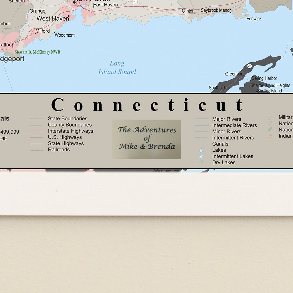 Earth Toned Connecticut State Travel Map Plaque Location