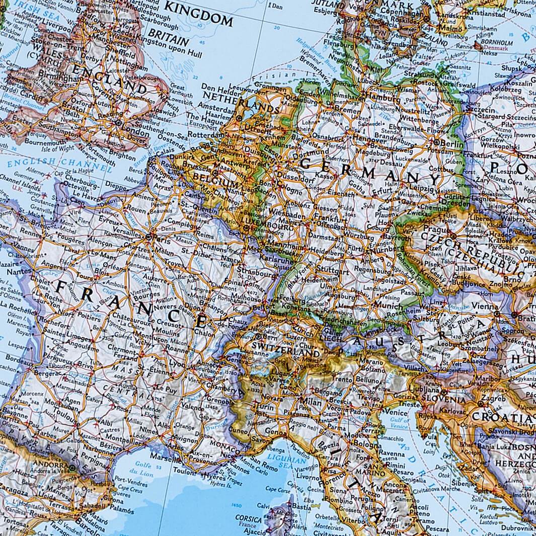 Canvas Classic Europe Push Pin Travel Map closeup