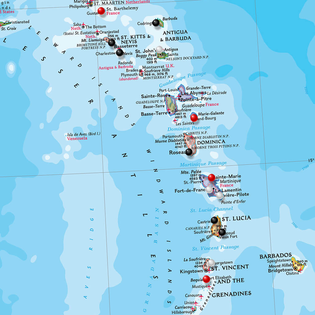 Canvas - Classic Caribbean Travel Map with Pins