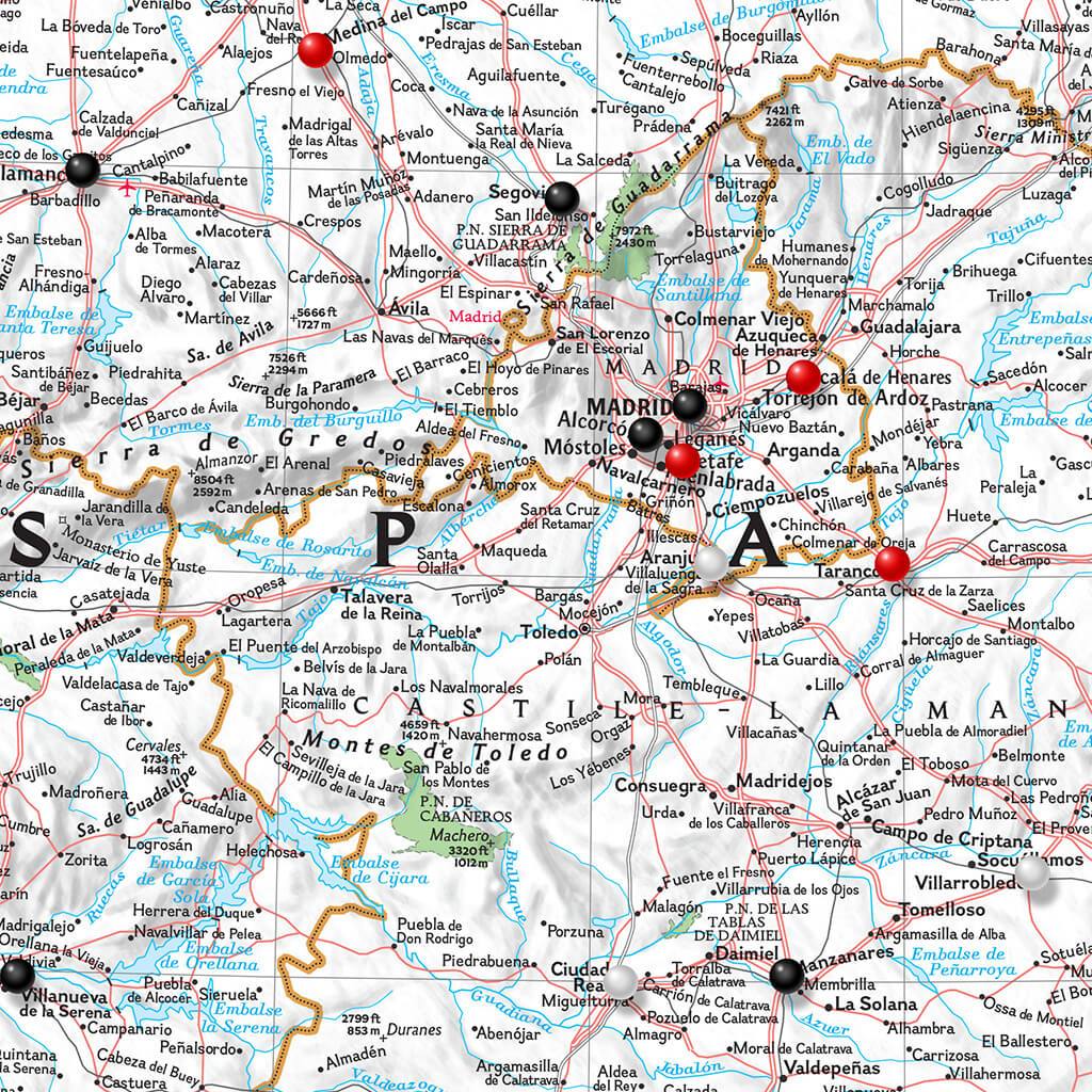 Closeup of Classic Spain & Portugal Travel Map