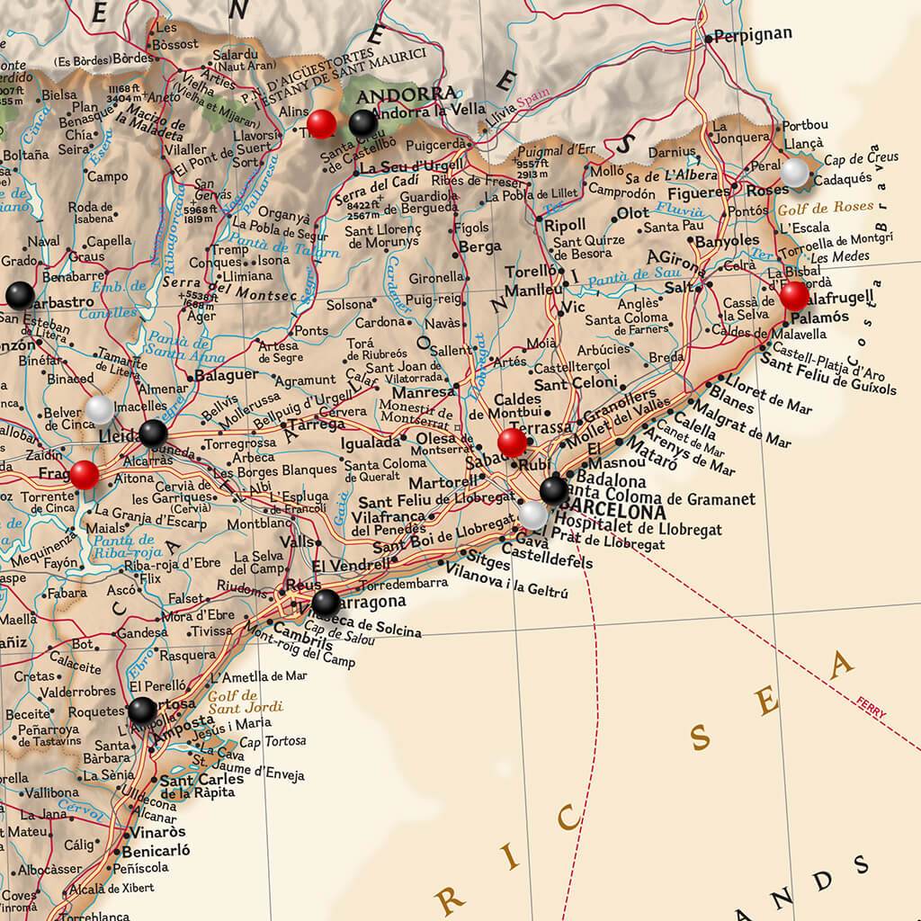 Closeup Executive Spain and Portugal Push Pin Travel Map