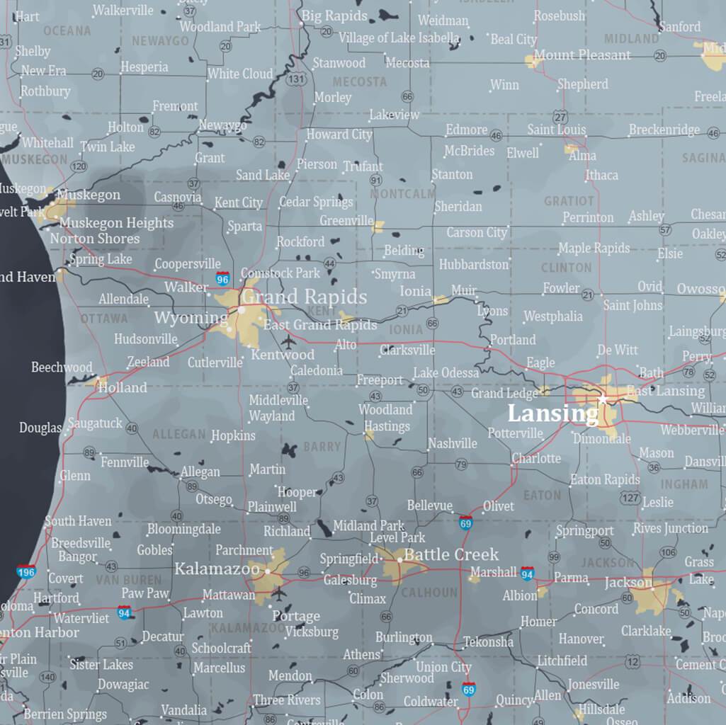 Push Pin Travel Maps Michigan Slate Travel Map Closeup