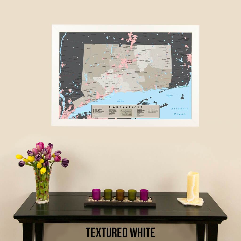 Earth Toned Connecticut State Travel Map Textured White Frame
