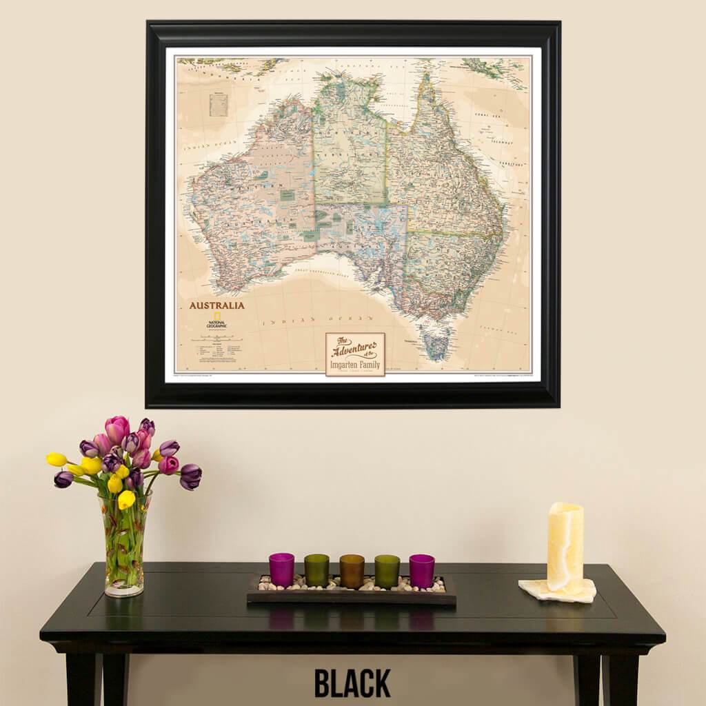 Canvas Executive Australia Push Pin Travel Map with pins in Black Frame