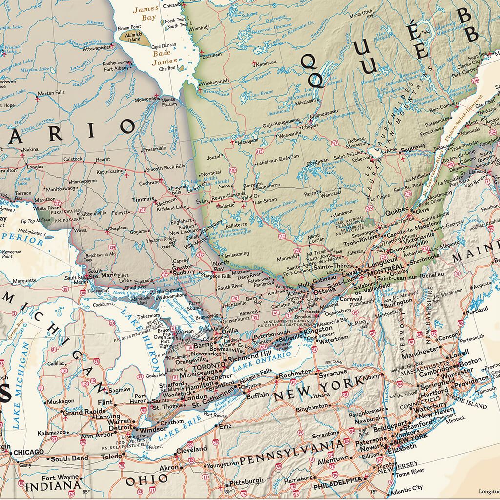 Canvas Executive Canada Push Pin Wall Map close-up