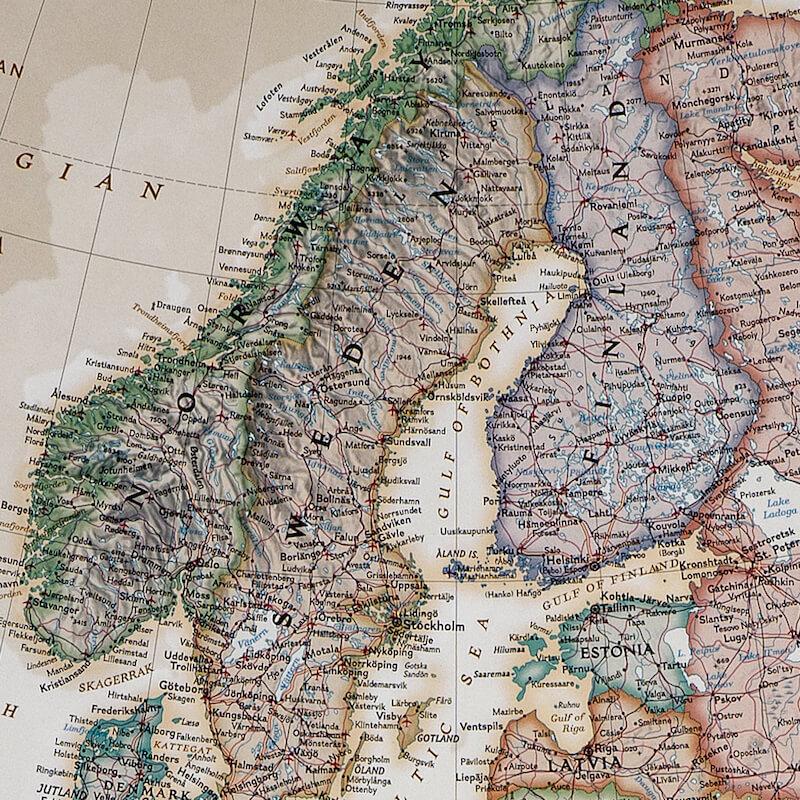 Canvas Executive Europe Push Pin Wall Map Close-up