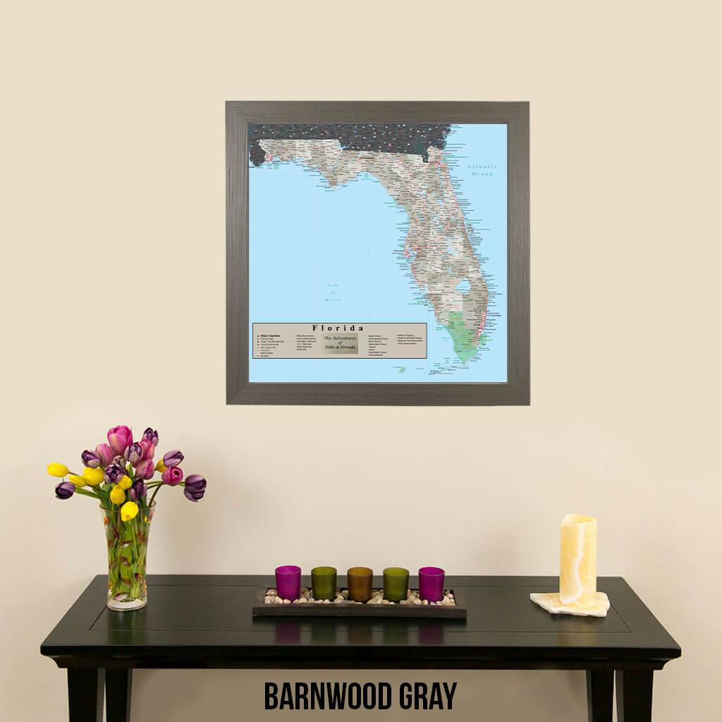 Earth Toned Florida State Map Barnwood Gray Frame