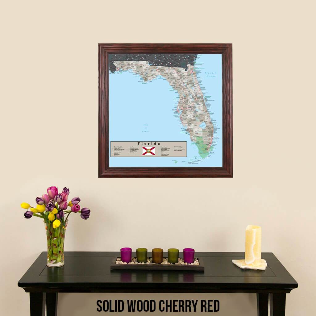 Earth Toned Florida State Map Solid Wood Cherry Frame
