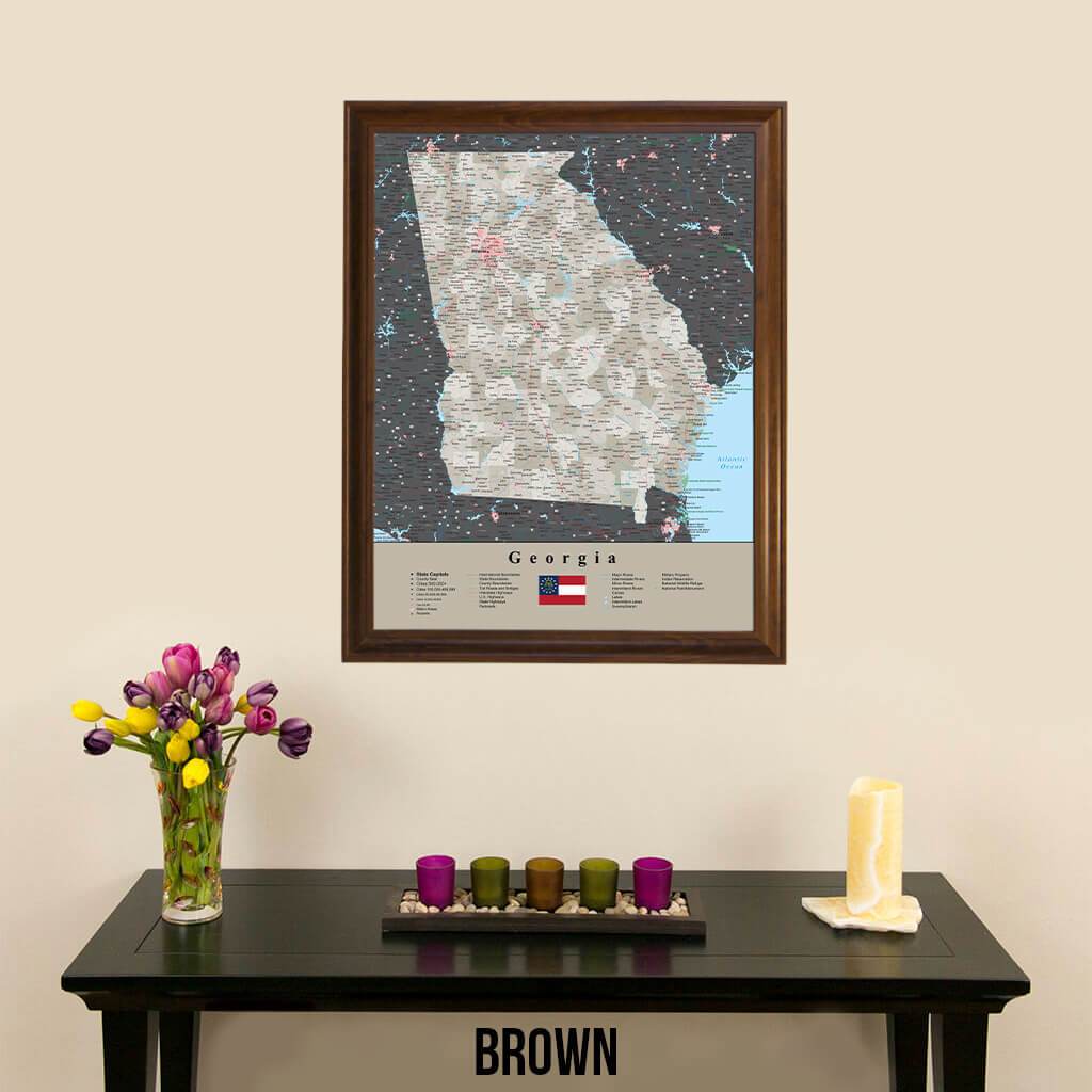 Earth Toned Georgia State Travel Map Brown Frame