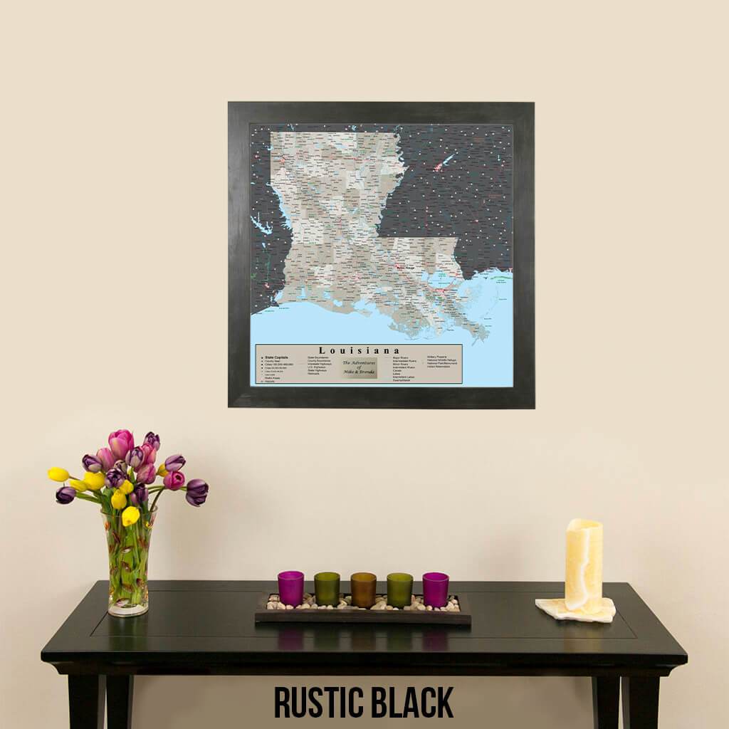 Earth Toned Louisiana Travel Map Rustic Black Frame