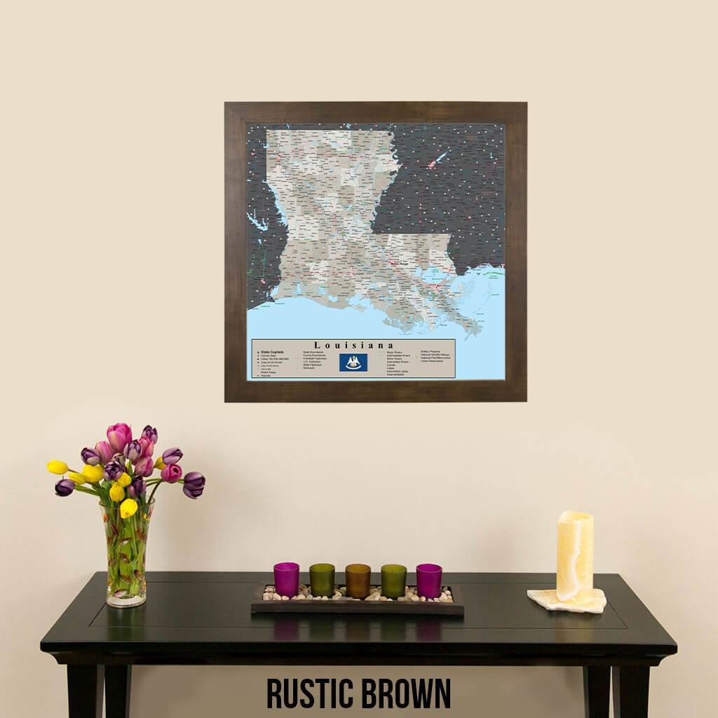 Earth Toned Louisiana Travel Map Rustic Brown Frame