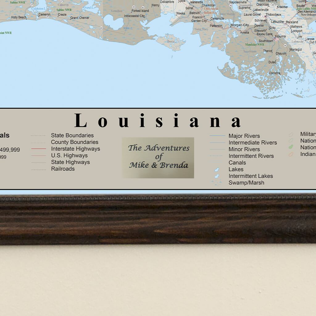 Earth Toned Louisiana Travel Map plaque location