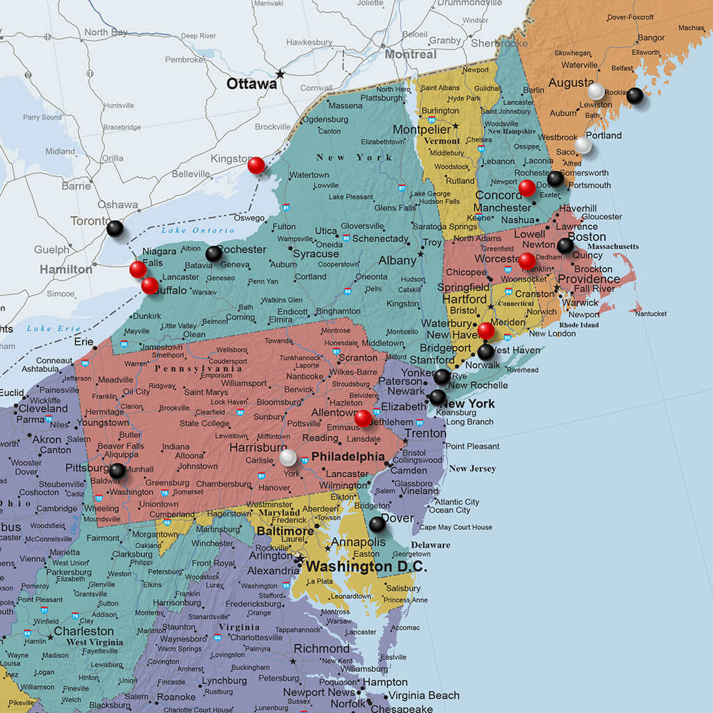 Closeup on Canvas Blue Oceans US map