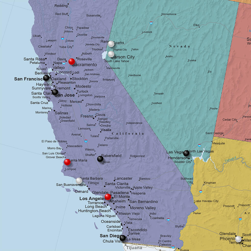 Canvas Blue Oceans US map Closeup