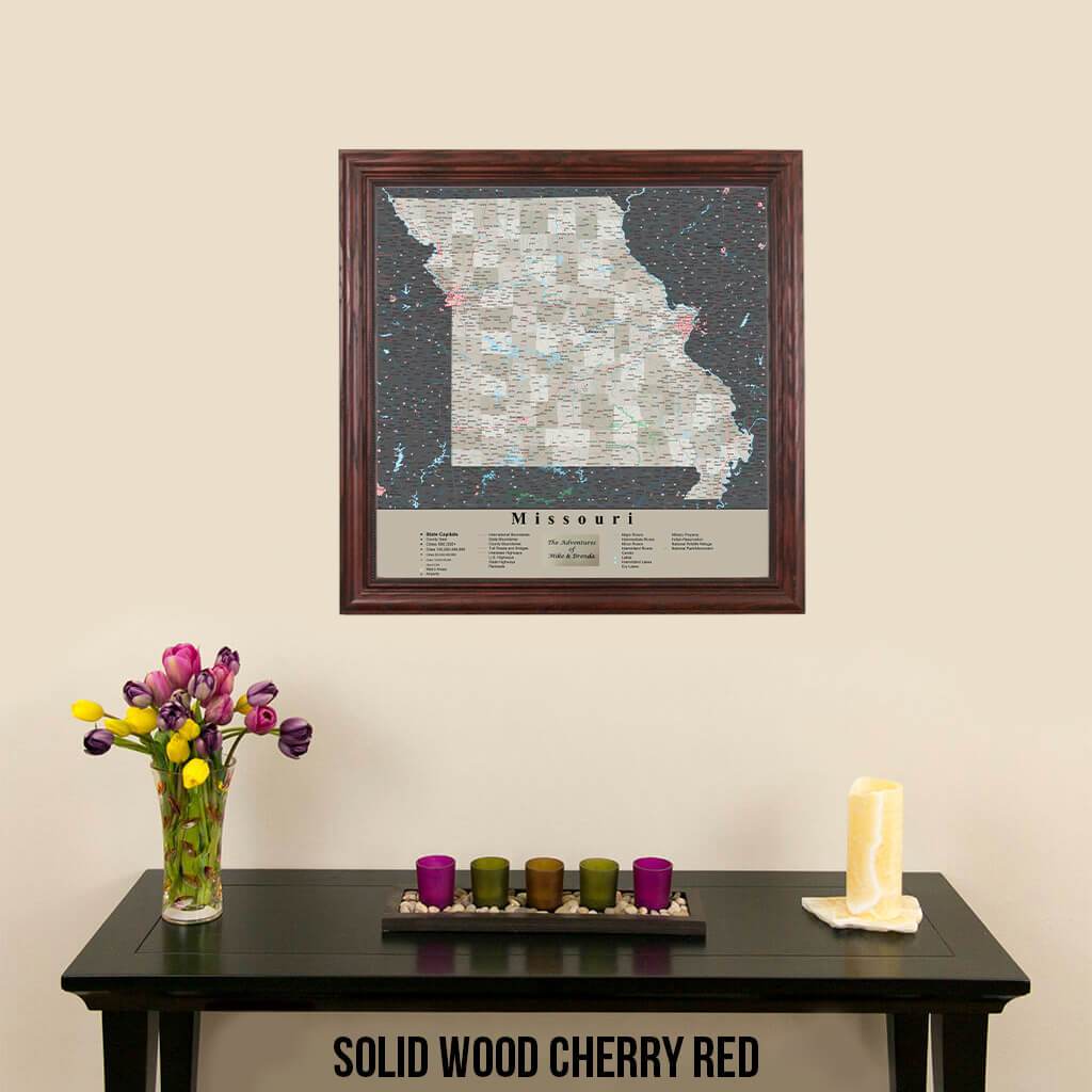Earth Toned Missouri Push Pin Map Solid Wood Cherry Frame