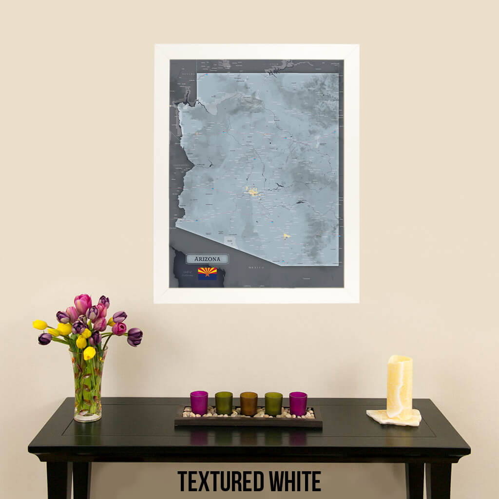 Framed Arizona State Push Pin Travel Map - Textured White Frame