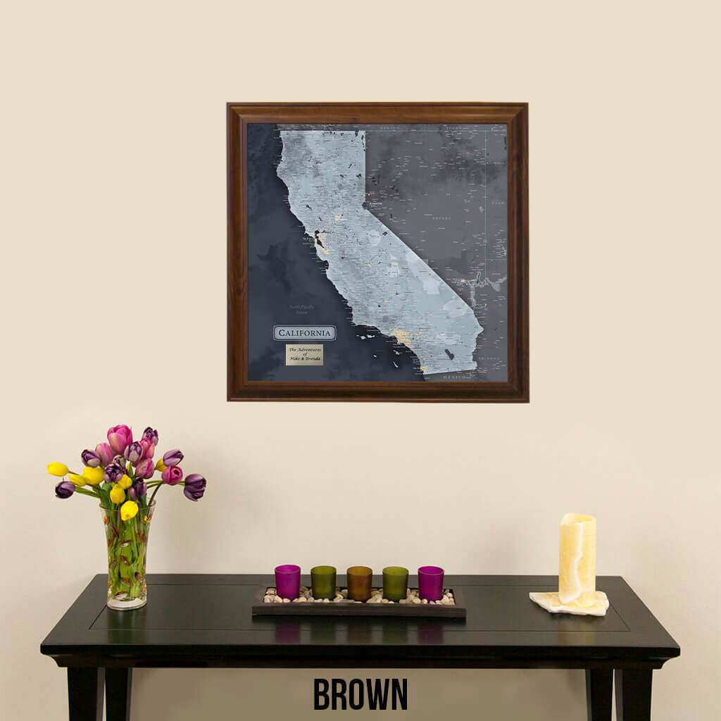 California Slate Map Brown Frame