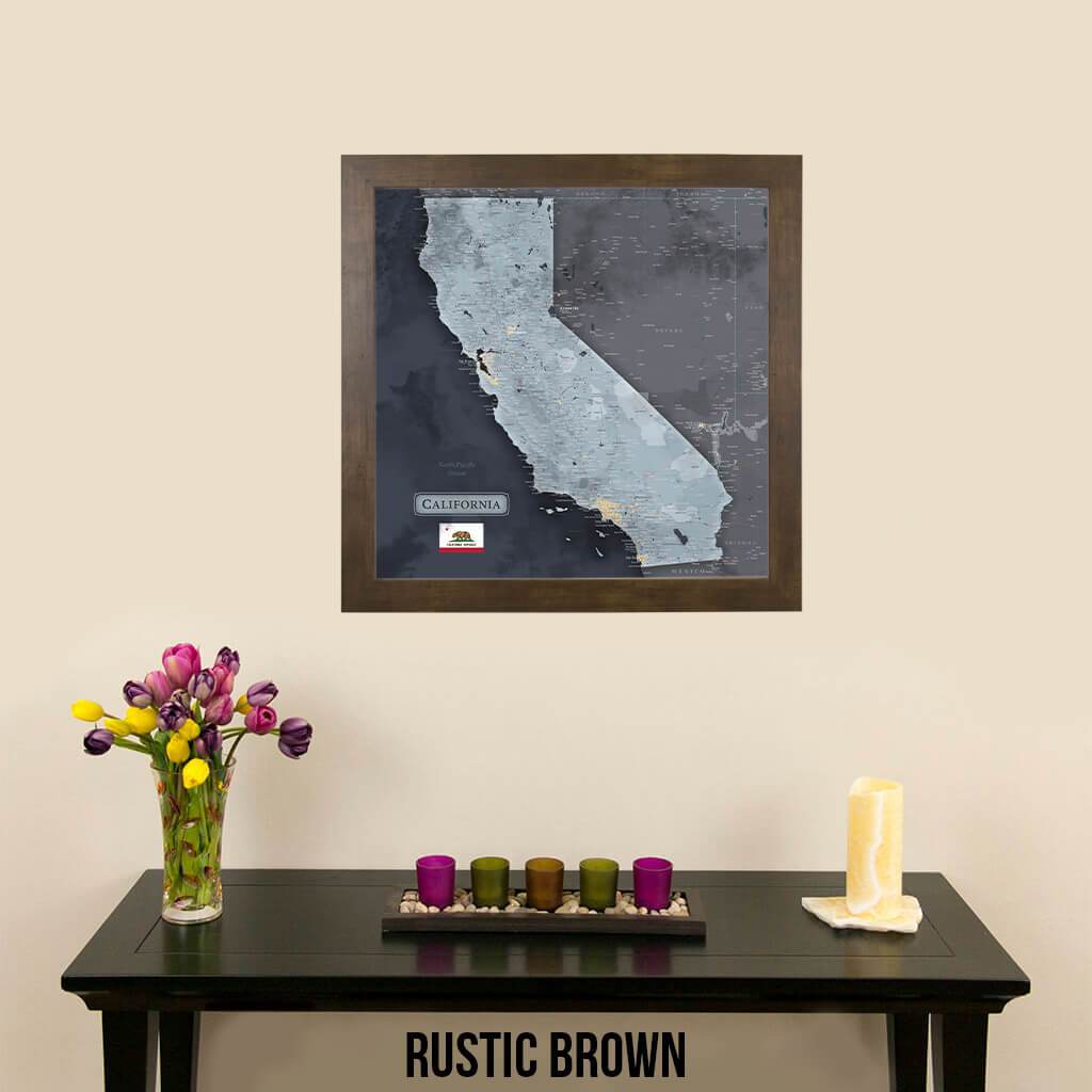 California Slate Map Rustic Brown Frame